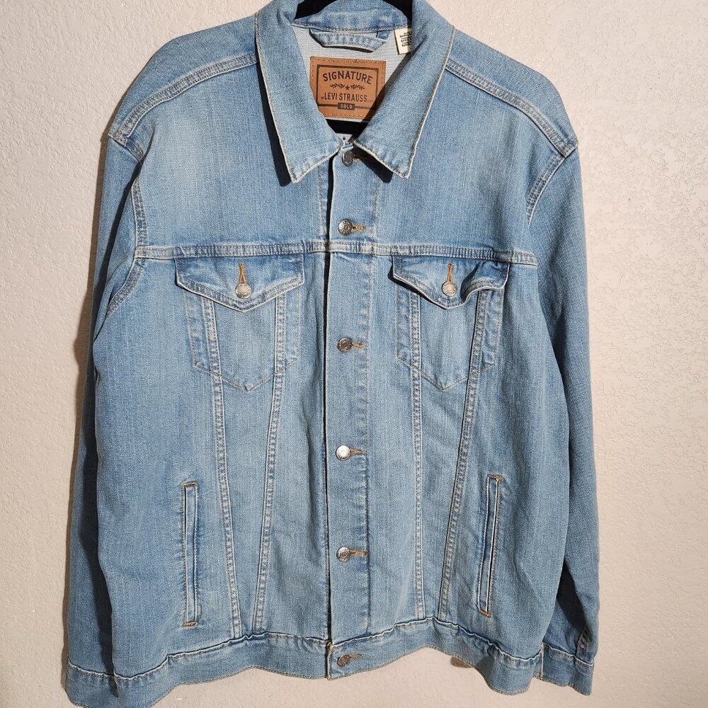 Levi Strauss Denim Jacket Mens Large Blue Signature Trucker Jean Coat Gold Label